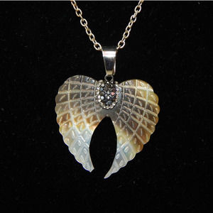 Artisan OOAK Carved Angel Wings MOP Shell Necklace